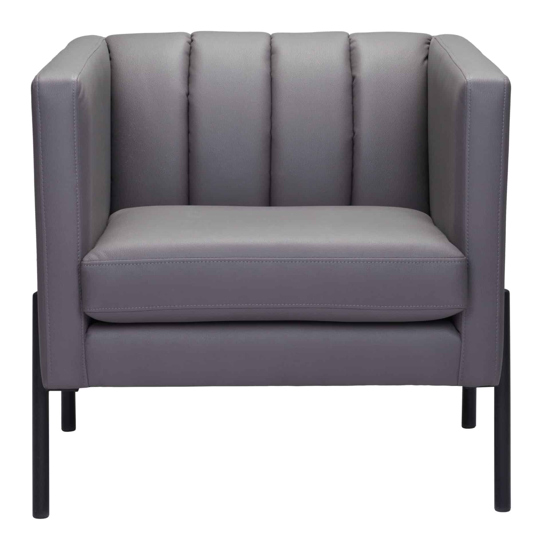 Mid-Century Modern Gray Tufted Faux Leather Accent Chair 5 Mid-Century Modern Gray Tufted Faux Leather Accent Chair - Image 5