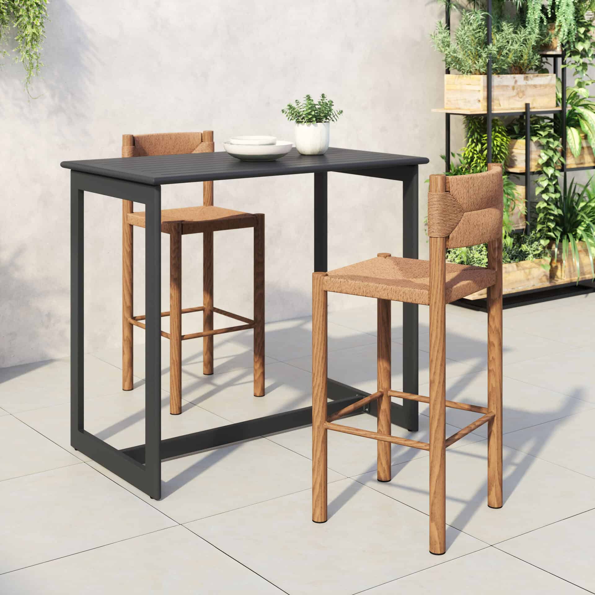 Outdoor Faux Wood Aluminum Barstools Weather Resistant (Set of 2) 1 Outdoor Faux Wood Aluminum Barstools Weather Resistant (Set of 2)