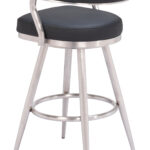 Modern Black Swivel Barstool with Brushed Steel Frame