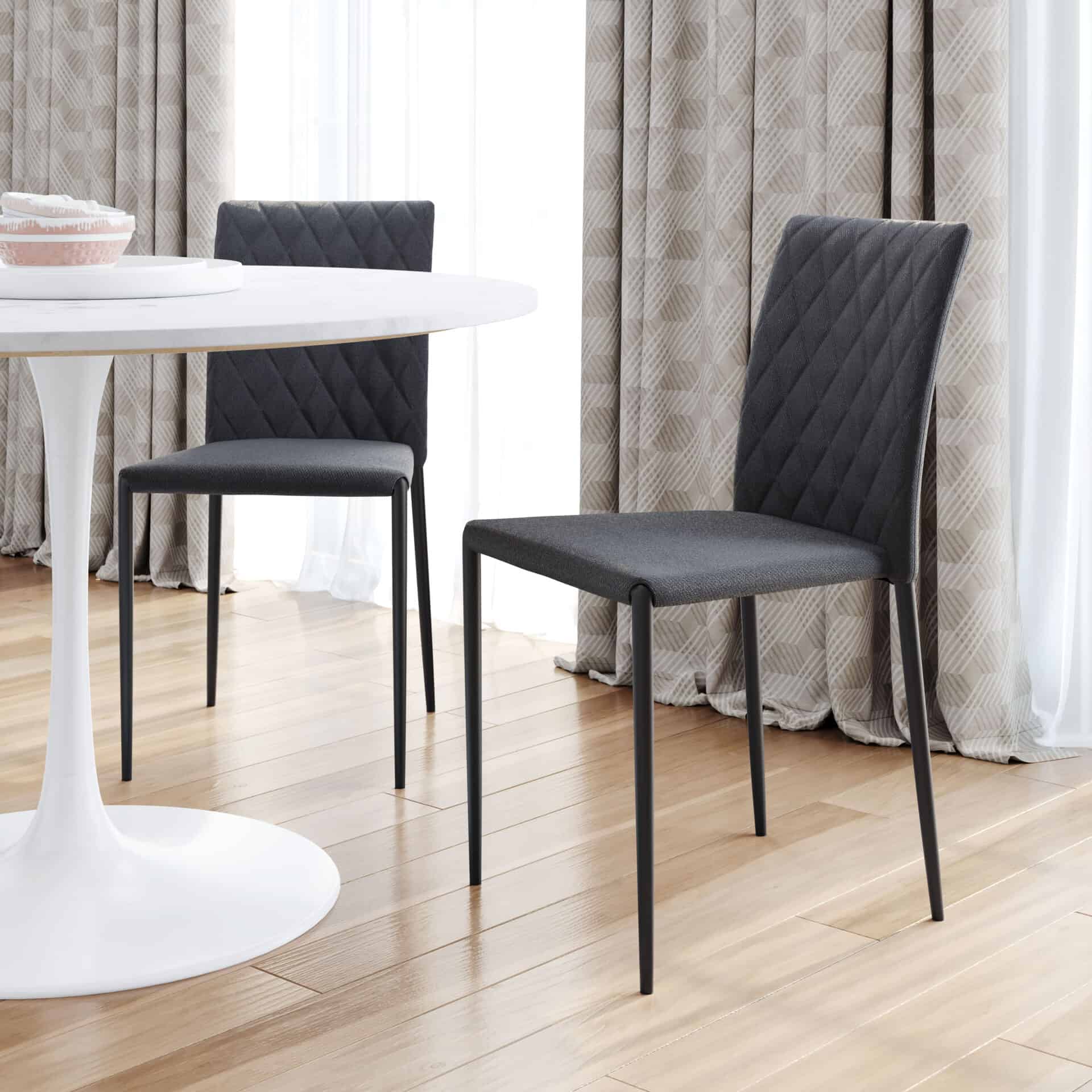 Gray Tufted Dining Chair with Steel Base and Diamond Pattern (Set of 2) 1 Gray Tufted Dining Chair with Steel Base and Diamond Pattern (Set of 2)