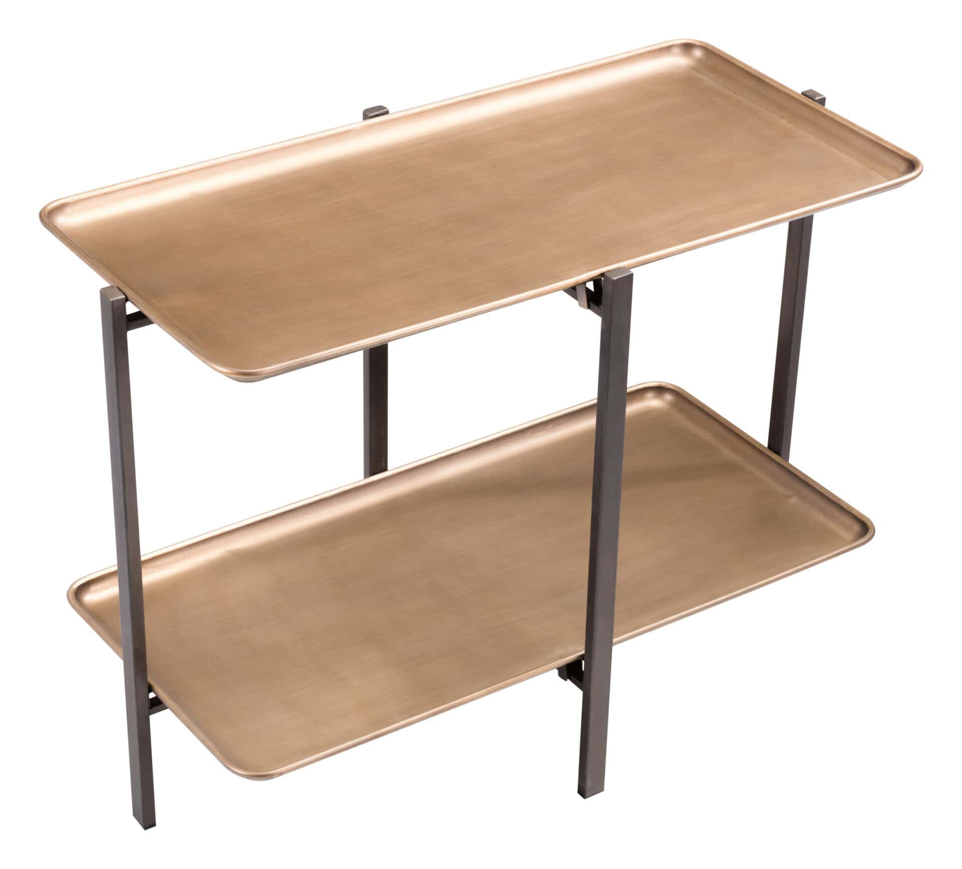 Urban Industrial Brass Coffee Table with Dual-Tier Shelf Design 5 Urban Industrial Brass Coffee Table with Dual-Tier Shelf Design - Image 5