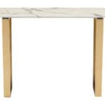 Modern White Faux Marble Console Table with Gold Geometric Base