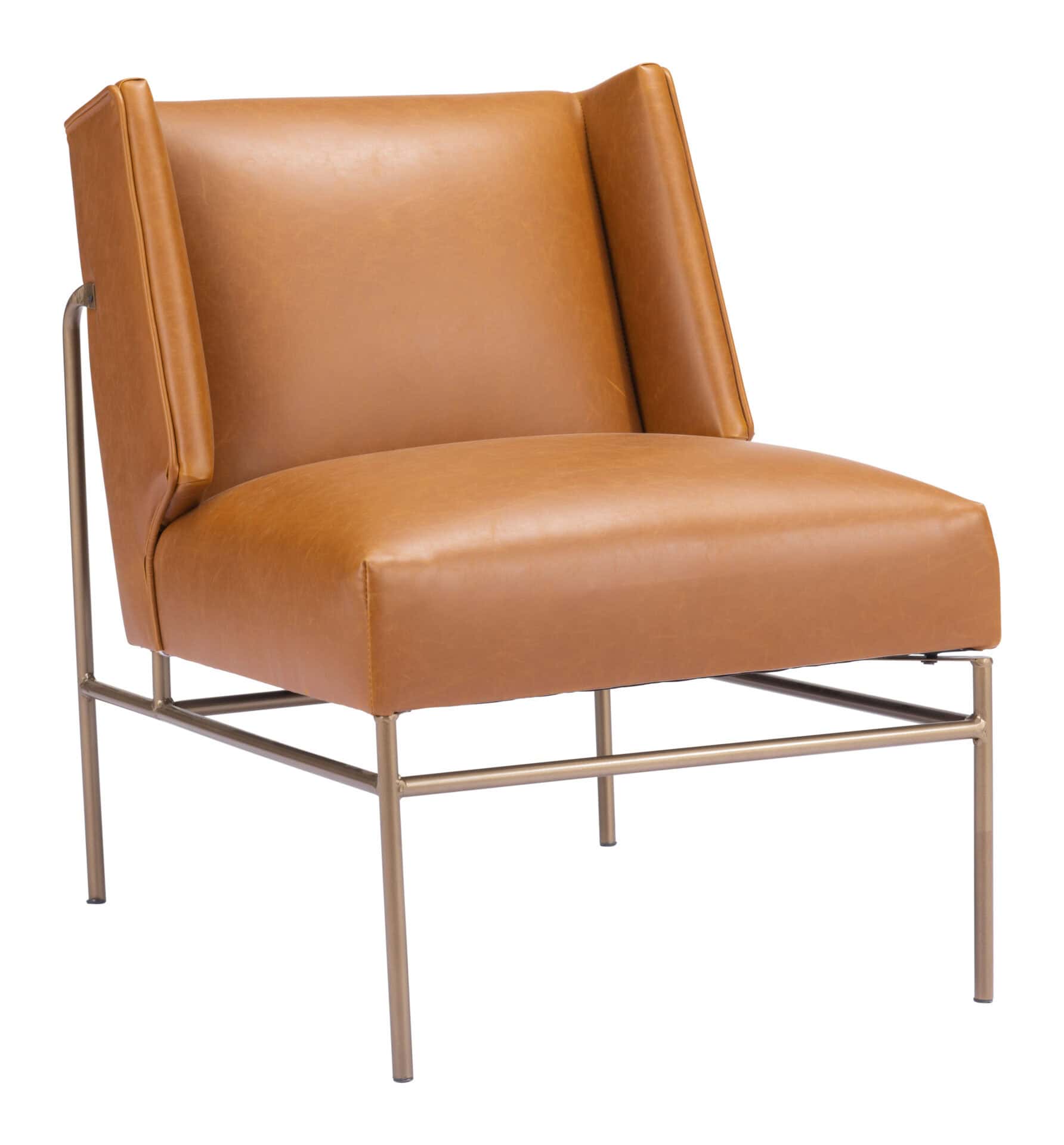 Modern Brown Faux Leather Accent Chair with Steel Base 2 Modern Brown Faux Leather Accent Chair with Steel Base - Image 2