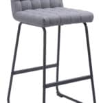 Gray Tufted Bar Stools with Steel Frame and Footrest (Set of 2)