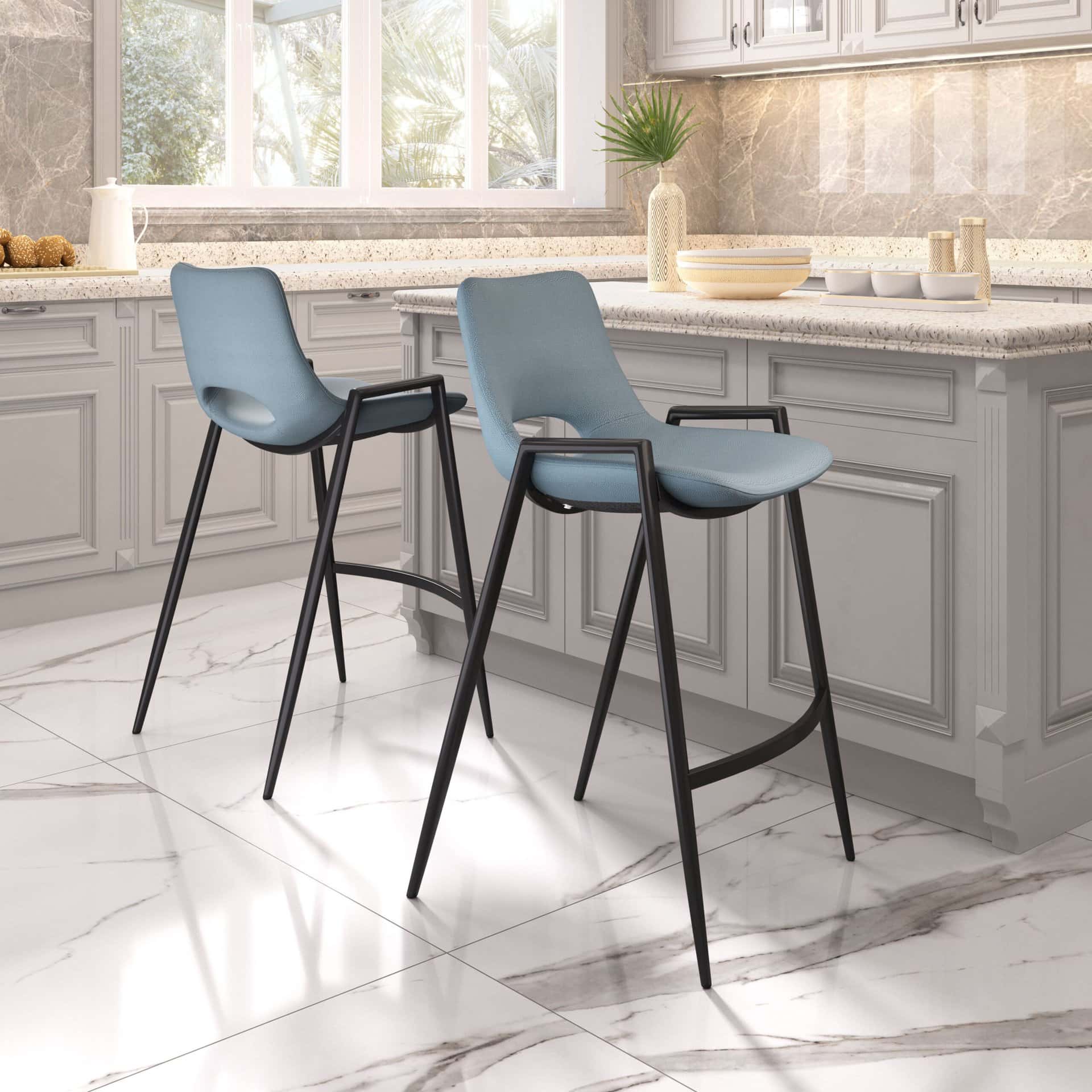 Mid-Century Modern Faux Leather Counter Stool with Armrest (Set of 2)