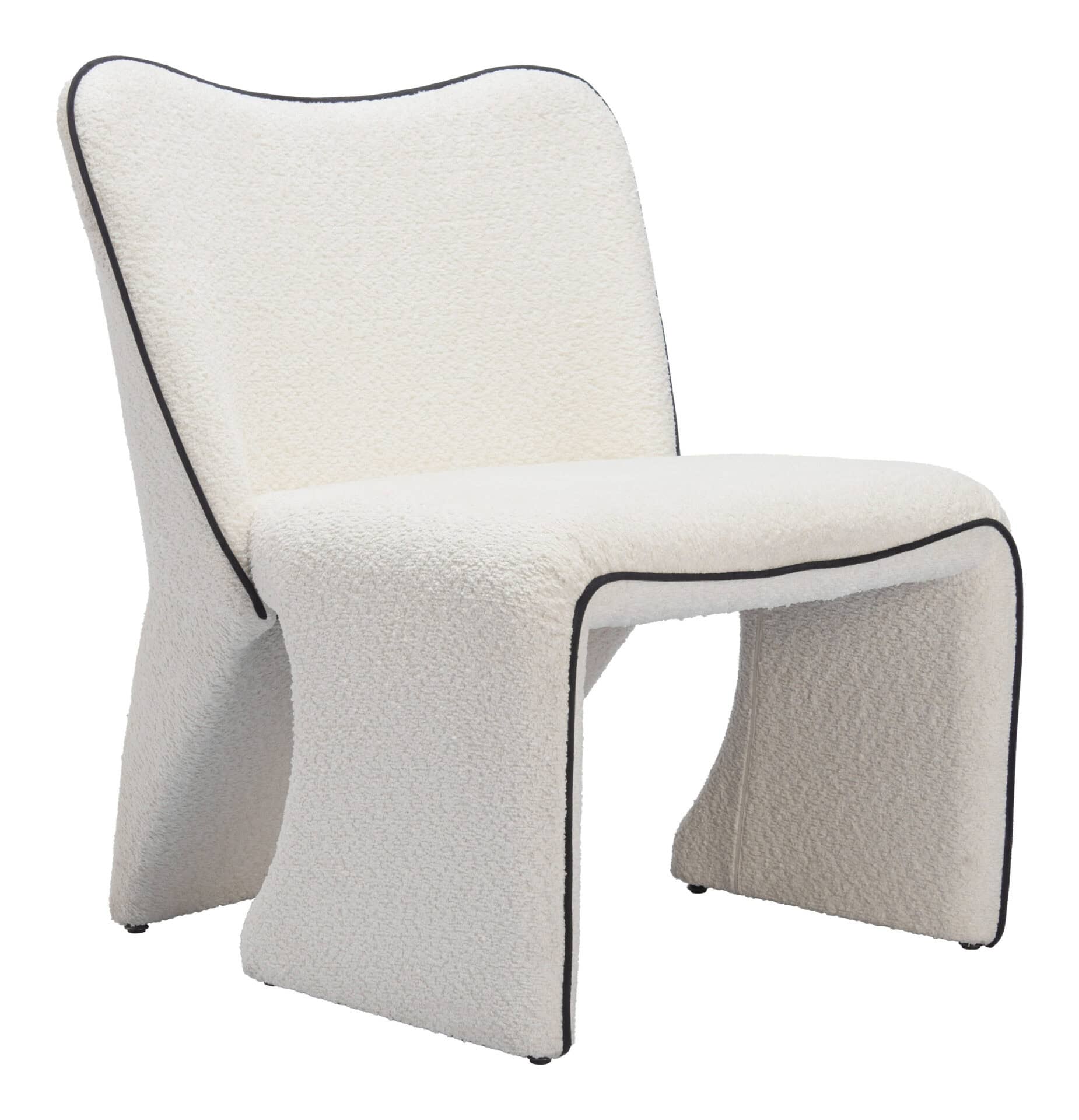 Ivory Accent Chair with Steel Frame and Boucle-Like Fabric 6 Ivory Accent Chair with Steel Frame and Boucle-Like Fabric - Image 6