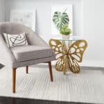 Gold Accent Table with Glass Top and Ornate Aluminum Frame 7 Gold Accent Table with Glass Top and Ornate Aluminum Frame