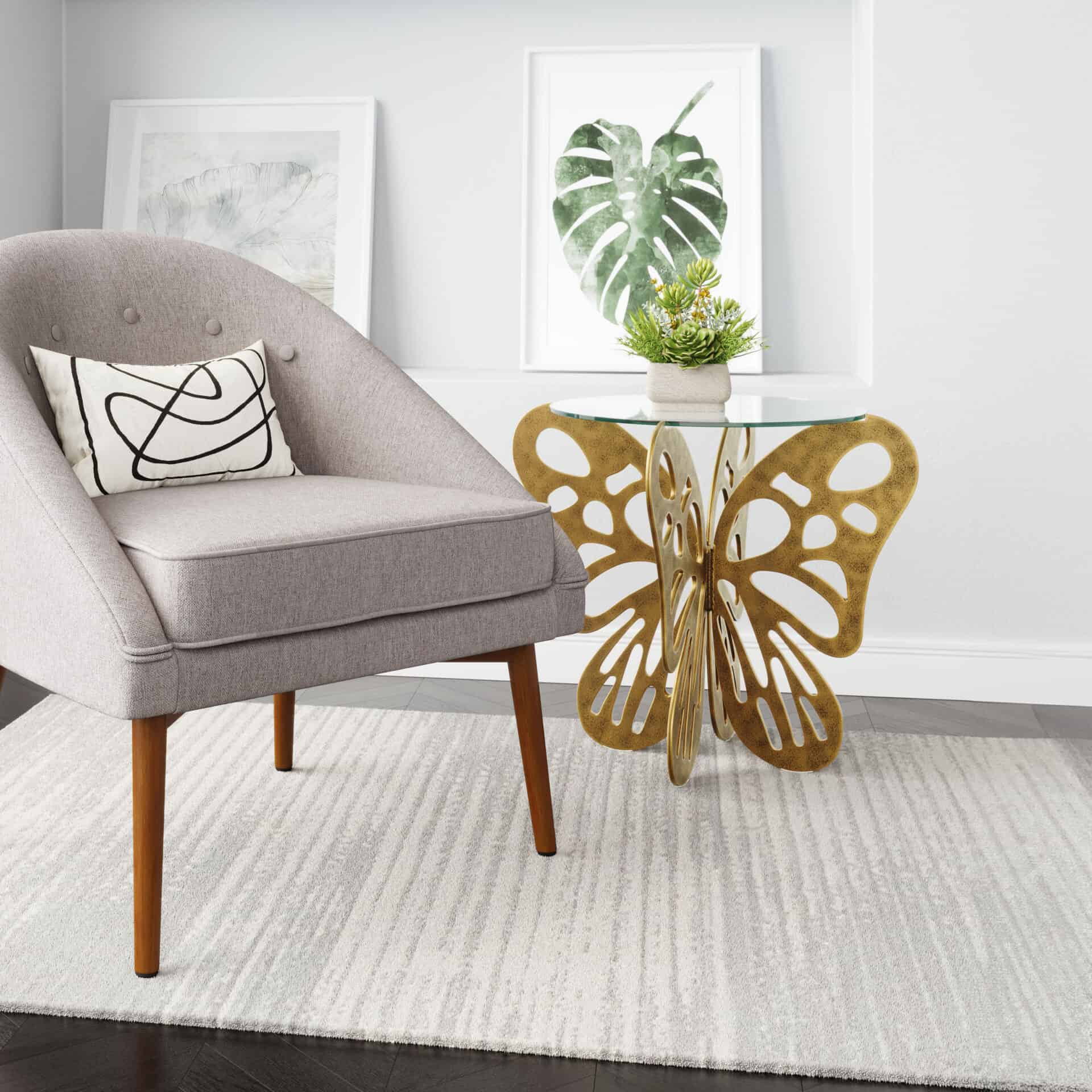 Gold Accent Table with Glass Top and Ornate Aluminum Frame 1 Gold Accent Table with Glass Top and Ornate Aluminum Frame