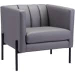 Mid-Century Modern Gray Tufted Faux Leather Accent Chair 11 Mid-Century Modern Gray Tufted Faux Leather Accent Chair