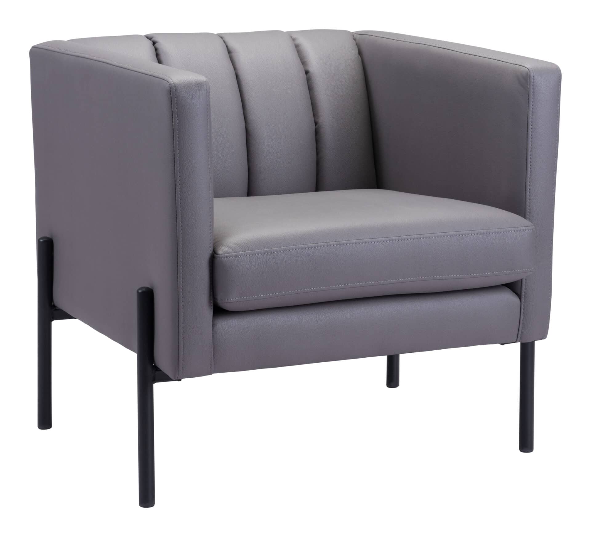 Mid-Century Modern Gray Tufted Faux Leather Accent Chair 3 Mid-Century Modern Gray Tufted Faux Leather Accent Chair - Image 3