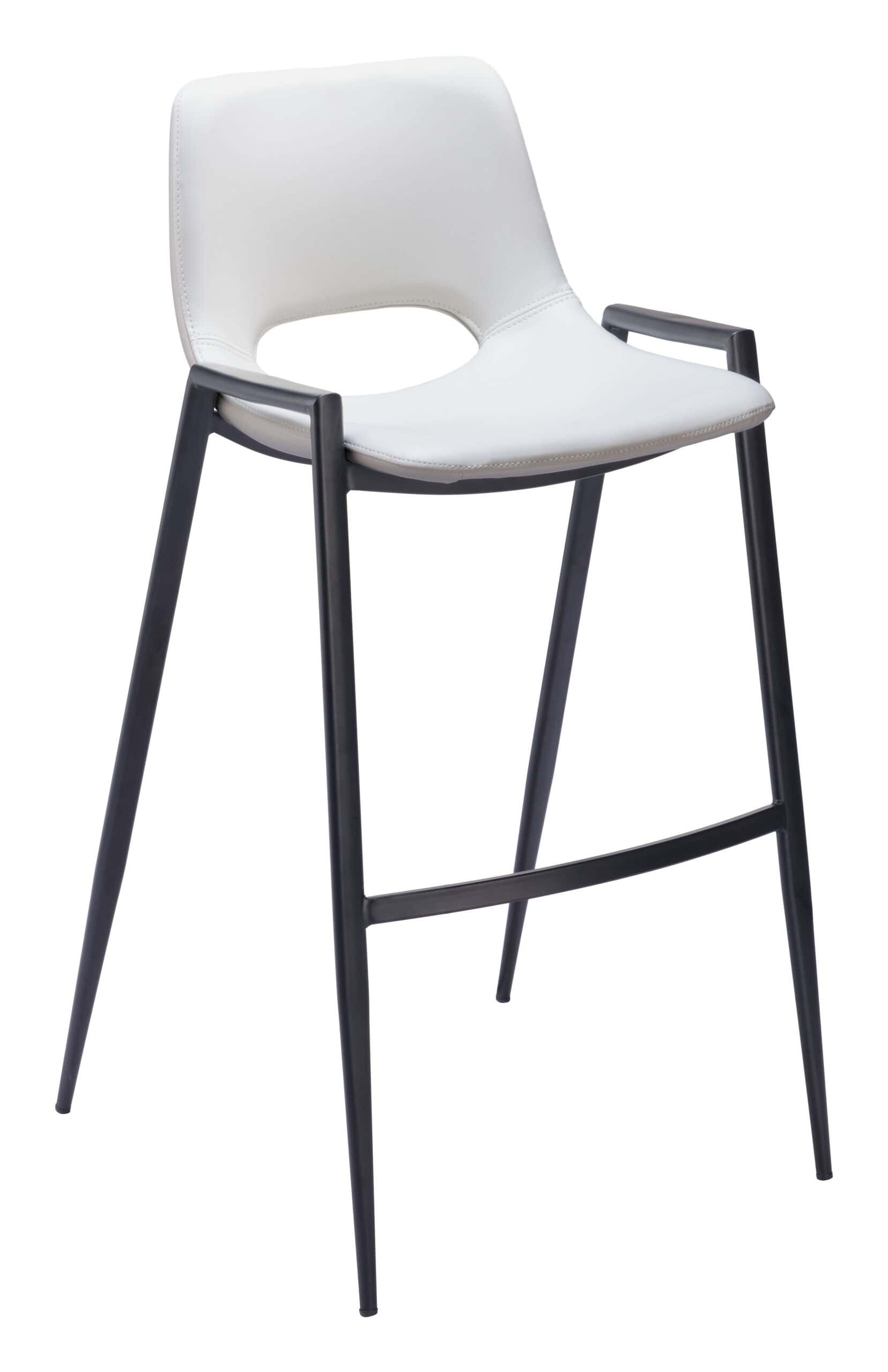 White Faux Leather Barstool with Armrest and Footrest (Set of 2)