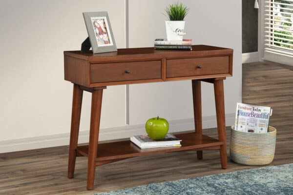 Mid Century Modern Acorn Console Table Mahogany and Okoume Veneer