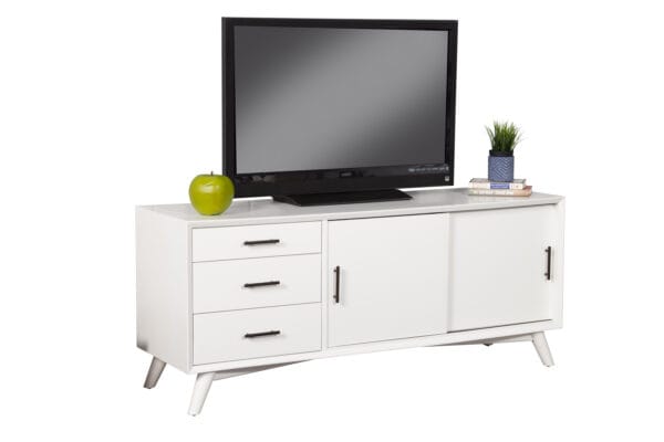 Mid Century Modern White TV Console Mahogany and Okoume Veneer