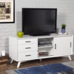 Mid Century Modern White TV Console Mahogany and Okoume Veneer 11 Mid Century Modern White TV Console Mahogany and Okoume Veneer