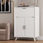White Mid Century Modern Mahogany Bar Cabinet with Drop-Down Tray 9 White Mid Century Modern Mahogany Bar Cabinet with Drop-Down Tray