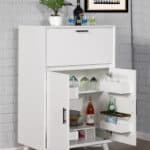 White Mid Century Modern Mahogany Bar Cabinet with Drop-Down Tray 11 White Mid Century Modern Mahogany Bar Cabinet with Drop-Down Tray