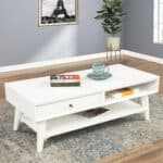 White Mid Century Modern Mahogany Coffee Table with Storage
