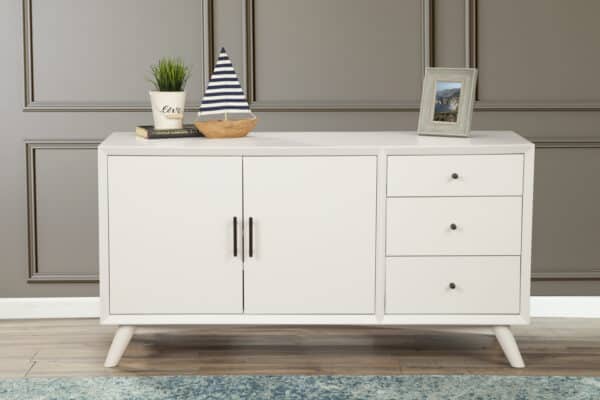 White Mahogany Mid Century Modern Sideboard with Storage