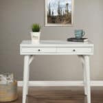 Mid Century Modern White Desk Mahogany Veneer Two Drawers