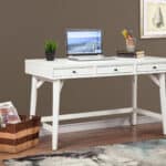 White Mid Century Modern Mahogany Desk with Three Drawers