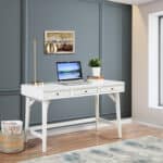 White Mid Century Modern Mahogany Desk with Three Drawers