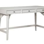 White Mid Century Modern Mahogany Desk with Three Drawers