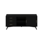 Black Mid Century Modern Mahogany TV Console with Rolling Doors 12 Black Mid Century Modern Mahogany TV Console with Rolling Doors