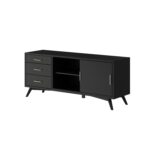 Black Mid Century Modern Mahogany TV Console with Rolling Doors 13 Black Mid Century Modern Mahogany TV Console with Rolling Doors