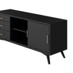 Black Mid Century Modern Mahogany TV Console with Rolling Doors 18 Black Mid Century Modern Mahogany TV Console with Rolling Doors