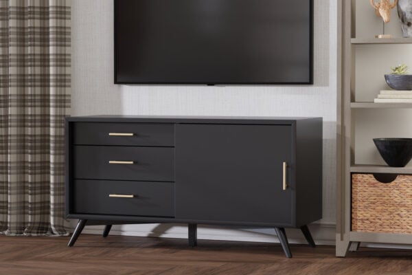 Mid Century Modern Black Mahogany TV Console With Storage