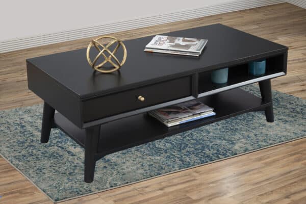 Mid Century Modern Black Mahogany Coffee Table with Storage