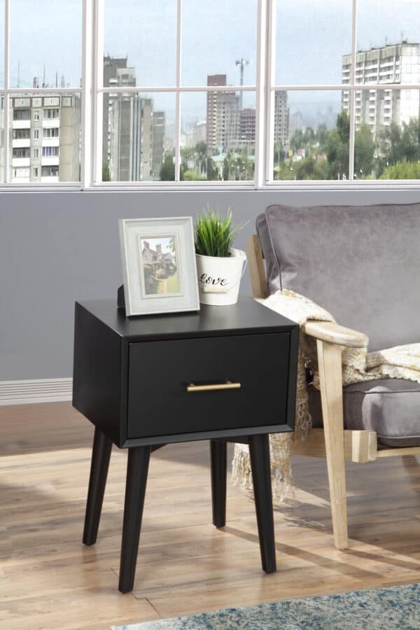 Black Mahogany Mid Century Modern End Table with Drawer