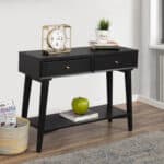 Mahogany Veneer Mid Century Modern Black Console Table with Drawers