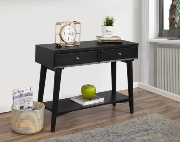 Mahogany Veneer Mid Century Modern Black Console Table with Drawers