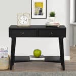 Mahogany Veneer Mid Century Modern Black Console Table with Drawers