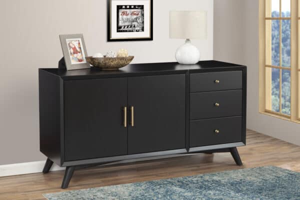 Black Mahogany Mid Century Modern Sideboard with Adjustable Shelves