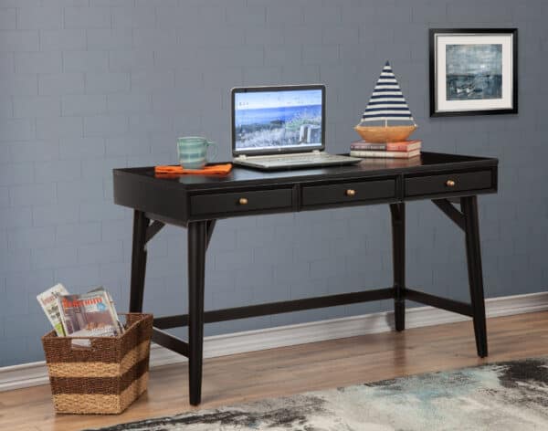 Black Mid Century Modern Mahogany Desk With Three Drawers