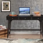 Black Mid Century Modern Mahogany Desk With Three Drawers