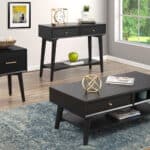 Mahogany Veneer Mid Century Modern Black Console Table with Drawers