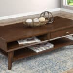 Walnut Mid Century Modern Coffee Table with Drawer and Shelf