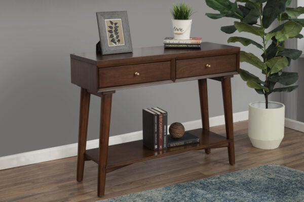 Walnut Mahogany Mid Century Modern Console Table With Drawers