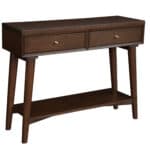 Walnut Mahogany Mid Century Modern Console Table With Drawers