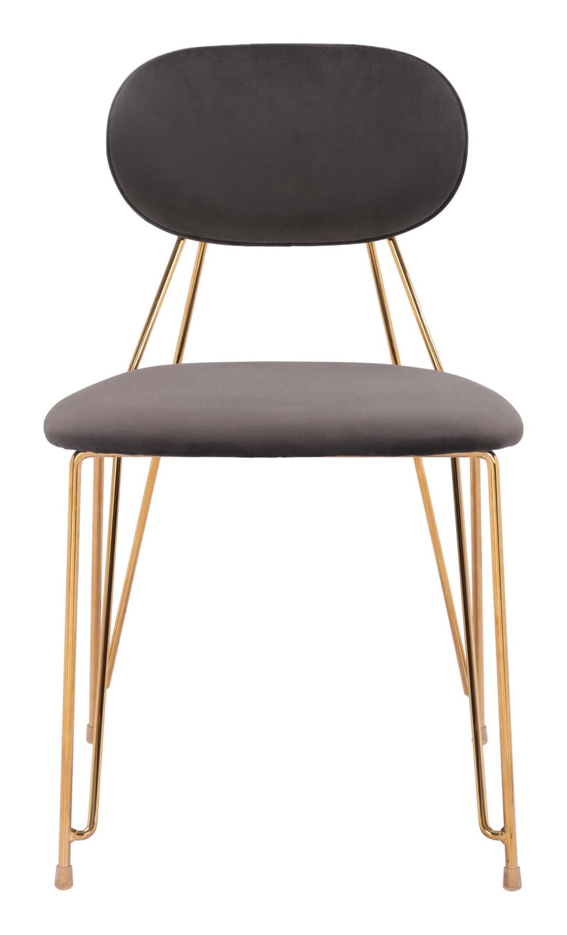 Gray Velvet Dining Chair with Gold Steel Legs (Set of 2) 5 Gray Velvet Dining Chair with Gold Steel Legs (Set of 2) - Image 5