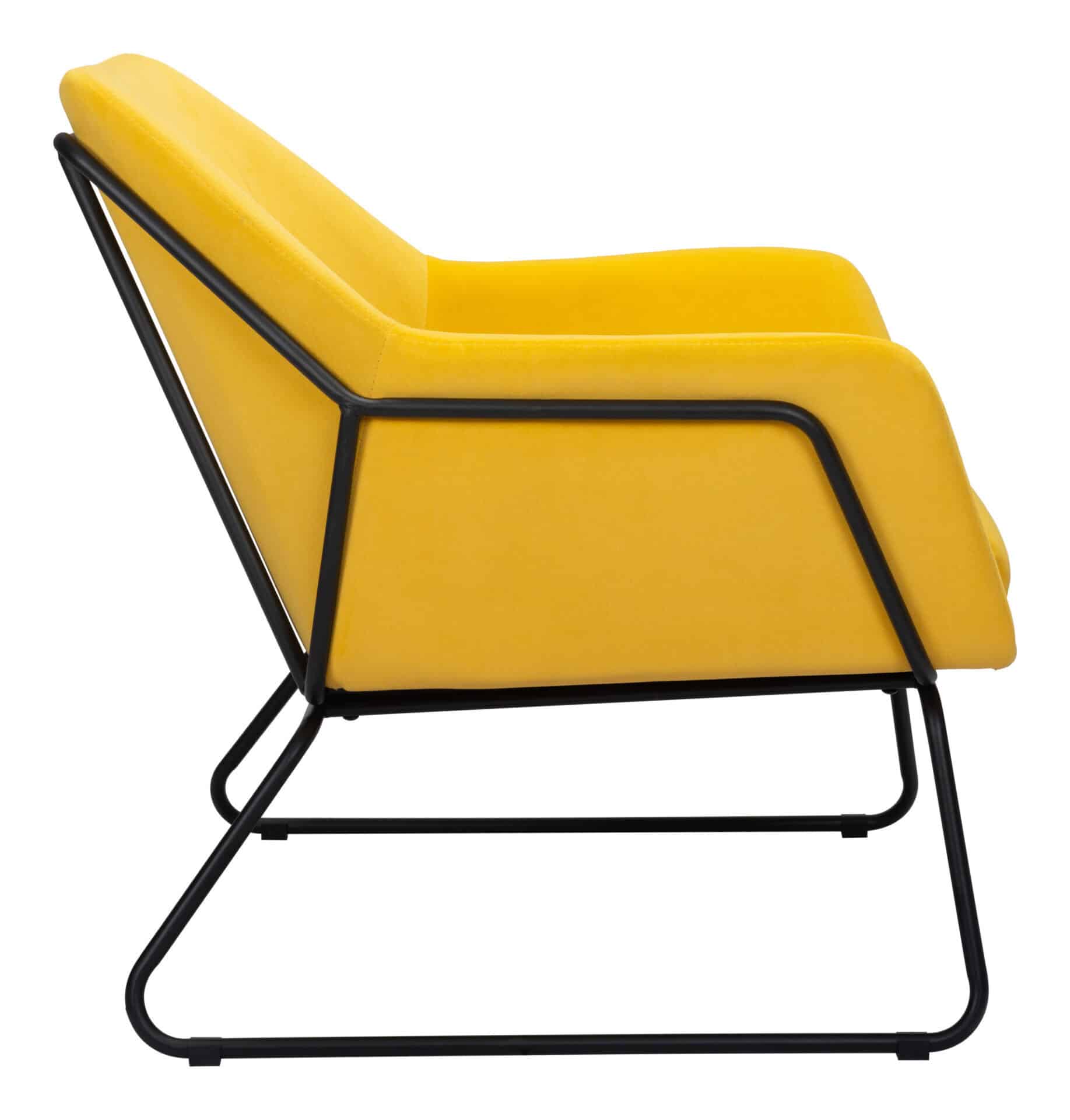 Yellow Velvet Accent Chair with Powder Coated Steel Legs 3 Yellow Velvet Accent Chair with Powder Coated Steel Legs - Image 3