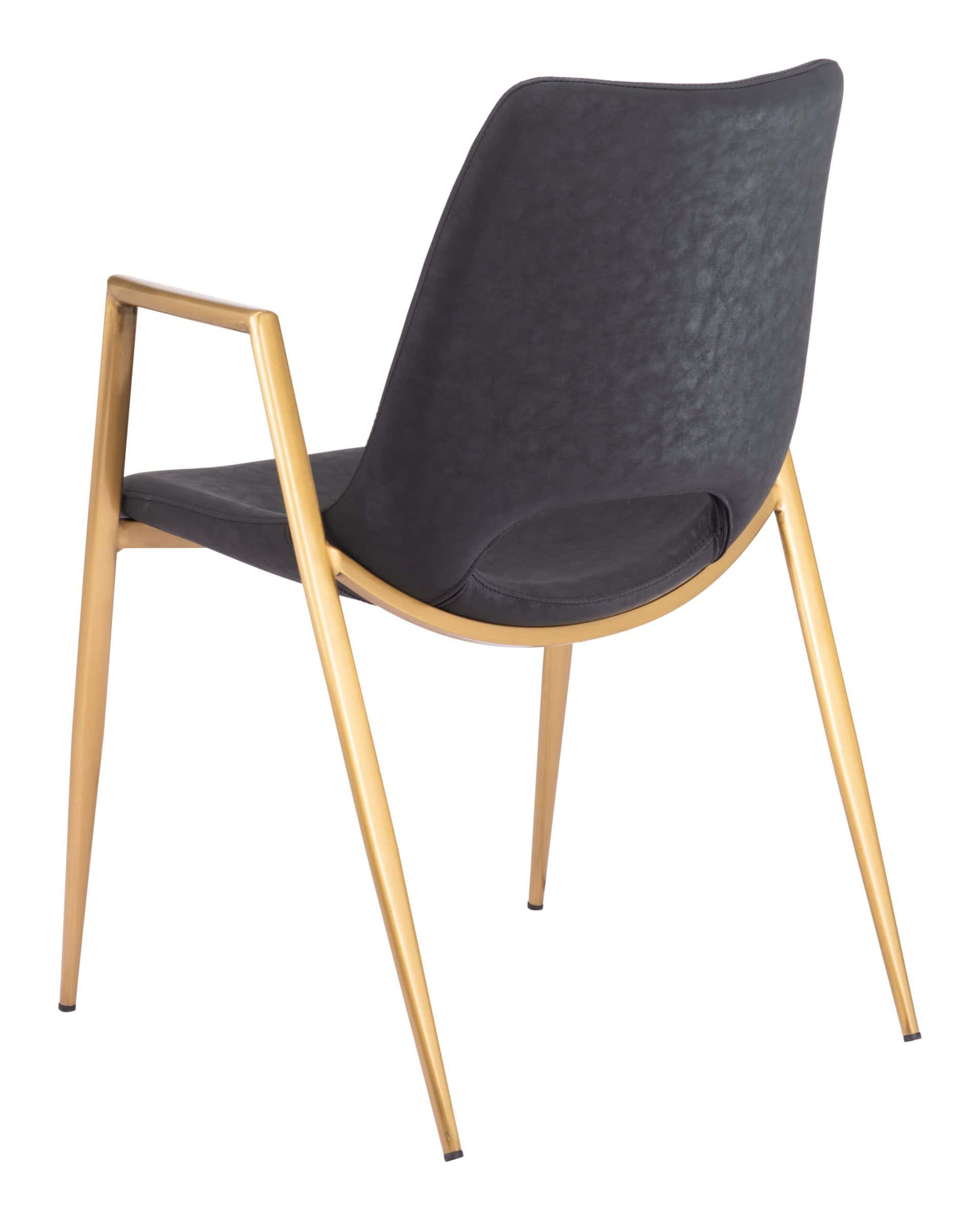 Black and Gold Mid-Century Modern Dining Chair with Faux Leather (Set of 2)