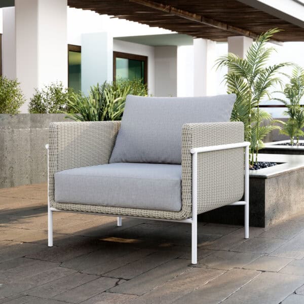Gray Outdoor Armchair with Cushions and Weather Resistant Frame