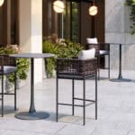 Gray Round Bar Table with Weather-Resistant Frame for Indoor/Outdoor Use