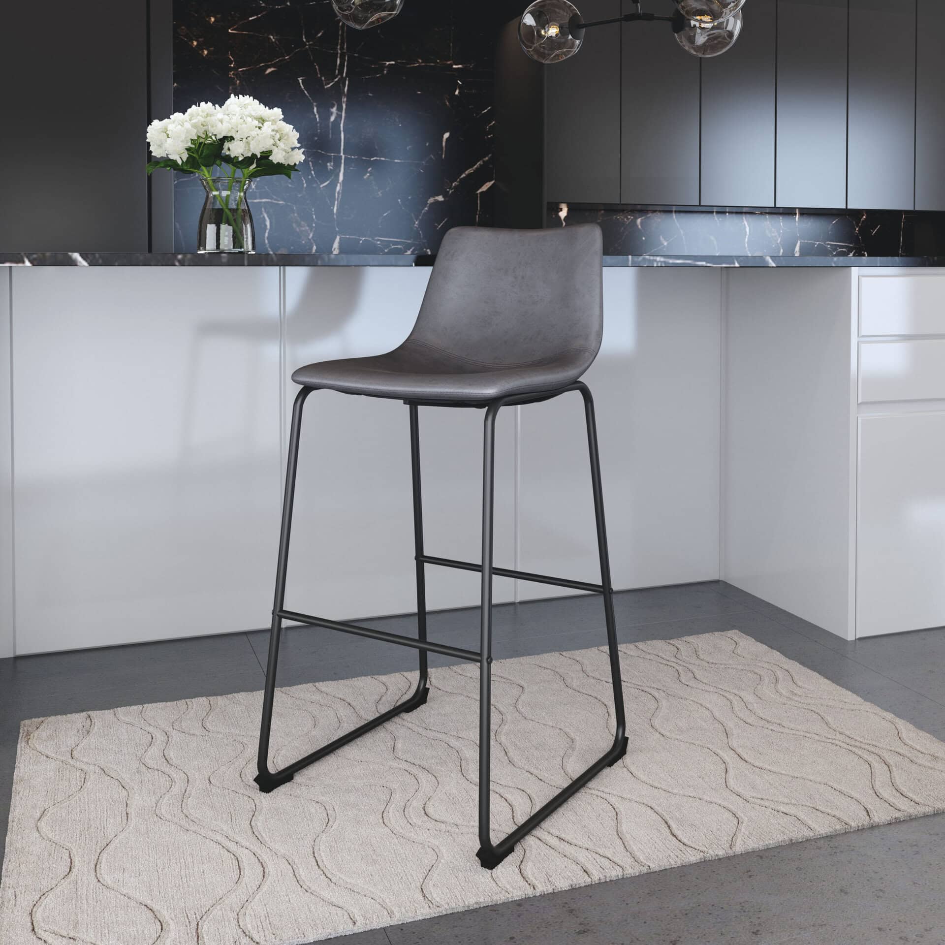 Charcoal Faux Leather Barstools with Matte Black Frame (Set of 2)