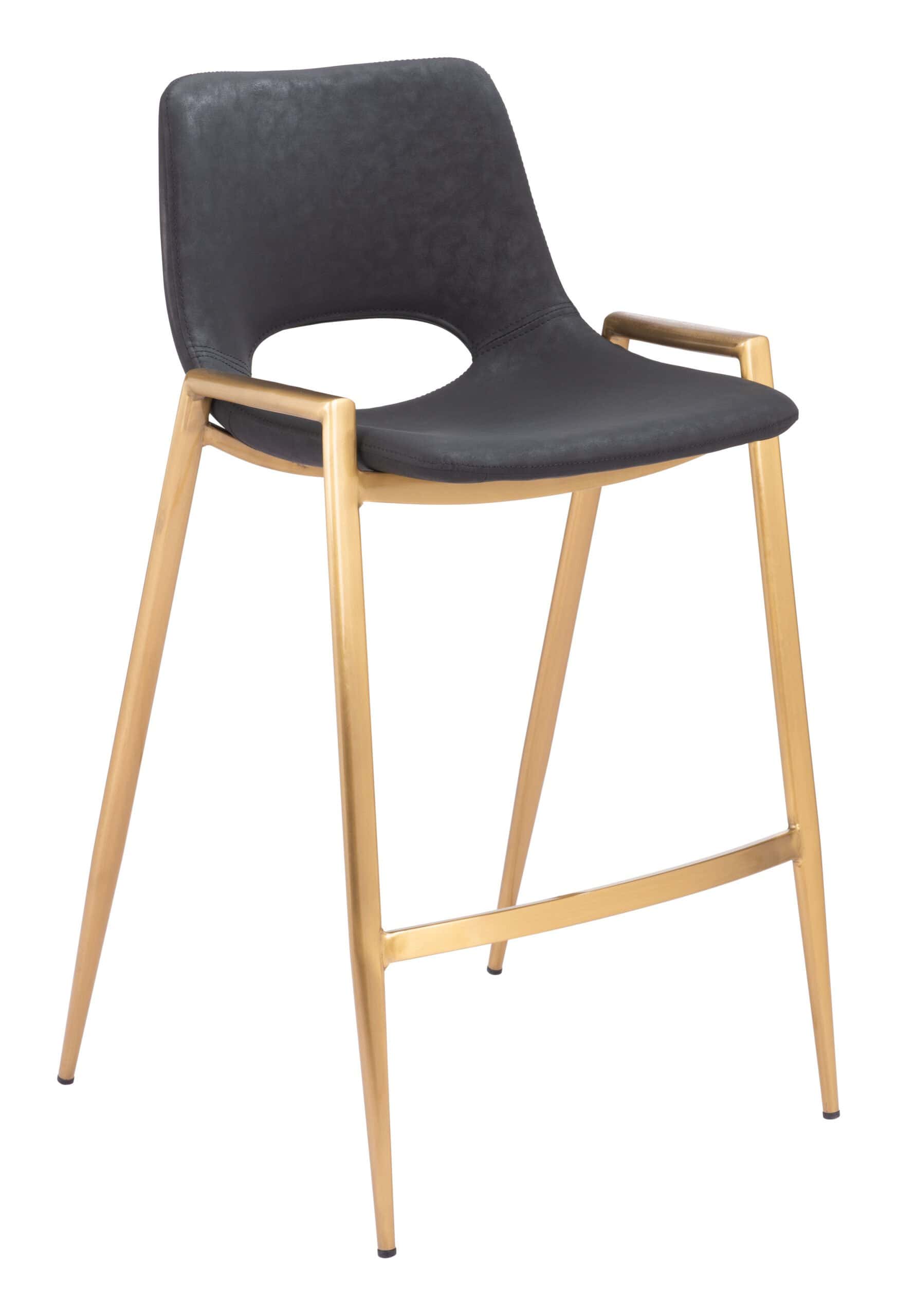 Black and Gold Mid-Century Modern Counter Stool with Armrests (Set of 2)