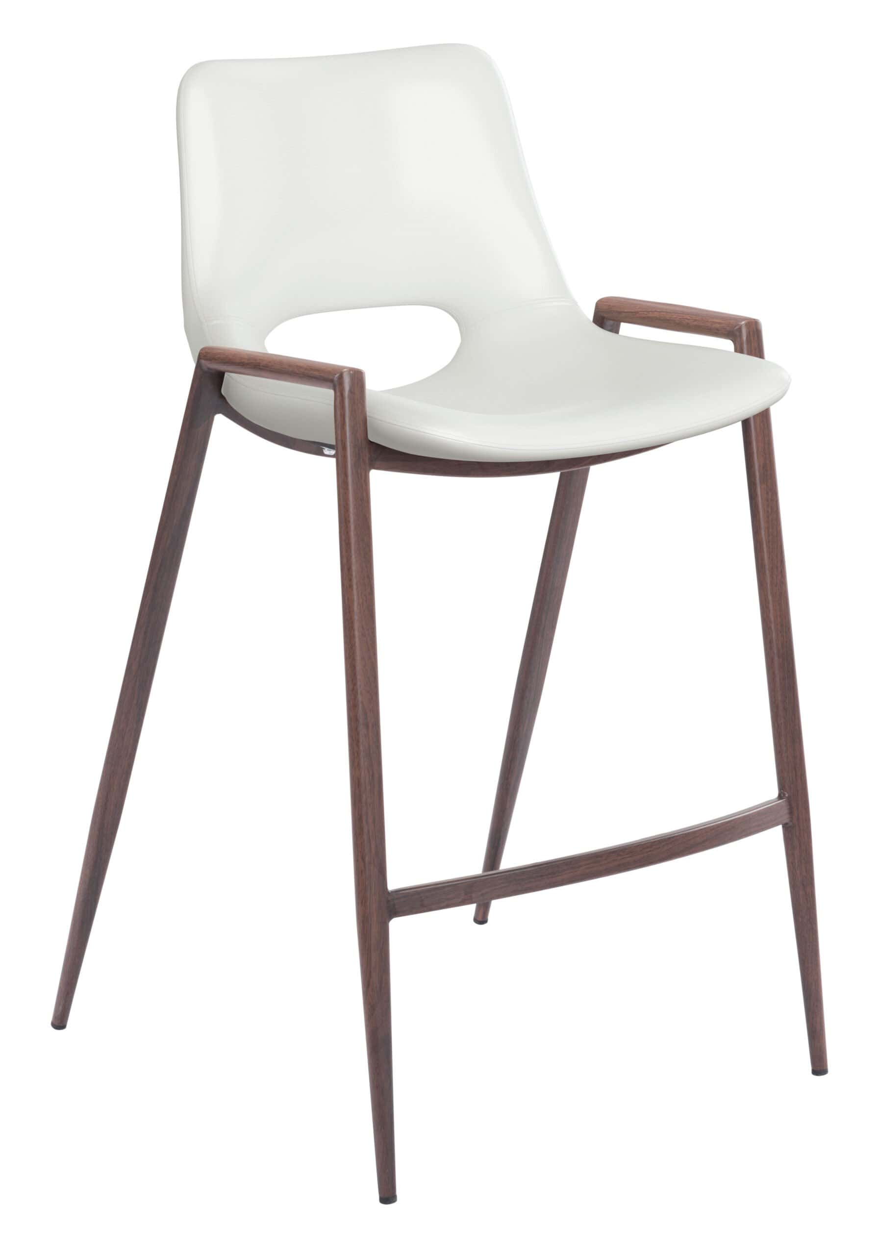 White Walnut Faux Leather Mid-Century Modern Counter Stool (Set of 2)